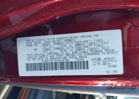 2004 Toyota Tundra Ltd V8 z USA, uszkodzony, nr VIN 5TBRT38134S443350